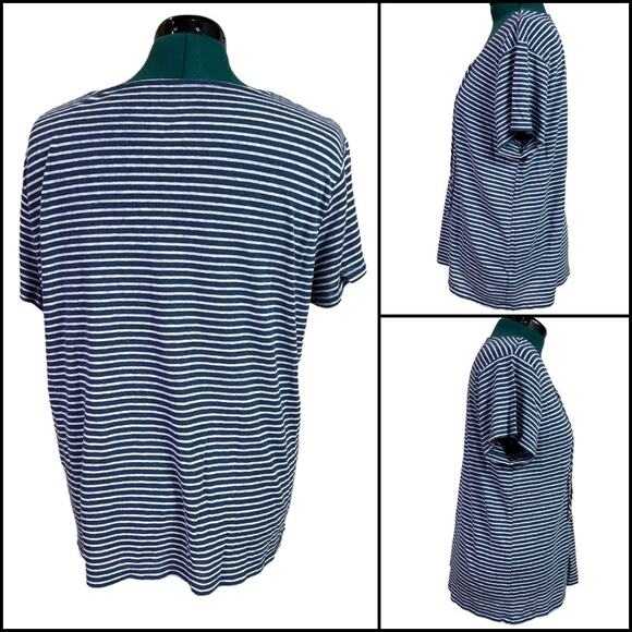 Gap Linen Blend Tee Shirt Lace Up Front Plus XXL Coastal Navy Blue White Stripes - Picture 2 of 12